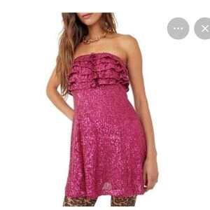 Free People Frida Ruffle Mini Dress in Berries and Champagne